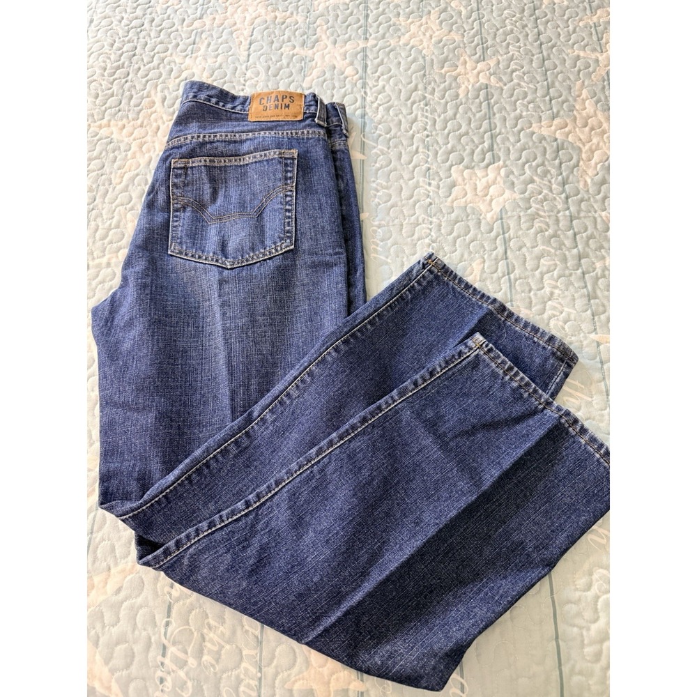 Chaps Denim Men's Jeans 36x30 Straight Fit 100% Cotton Blue Leather Patch
